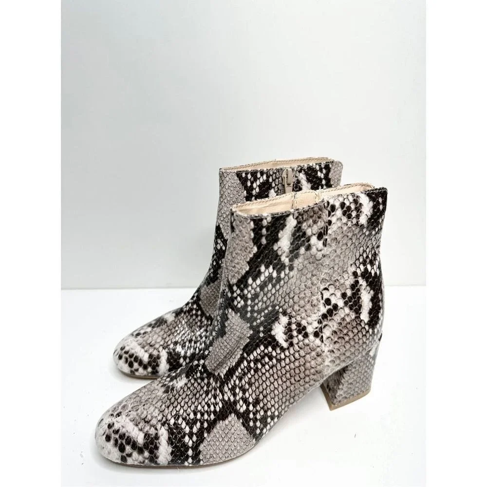 Chinese Laundry Snakeskin Print Block Heel Ankle Boots Grey‎ Black Size 6